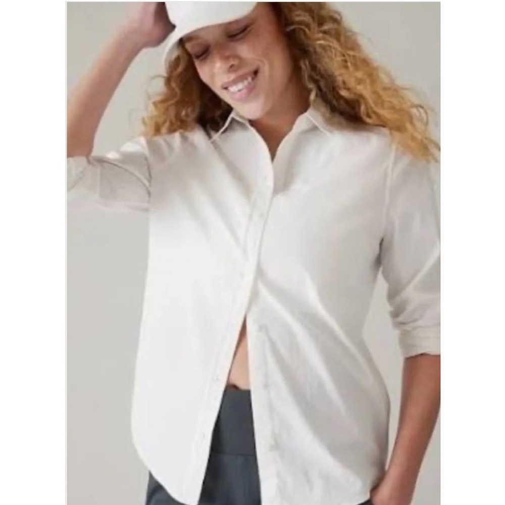 Athleta Midtown II Shirt Size L White Long Sleeve Button Down Office Work